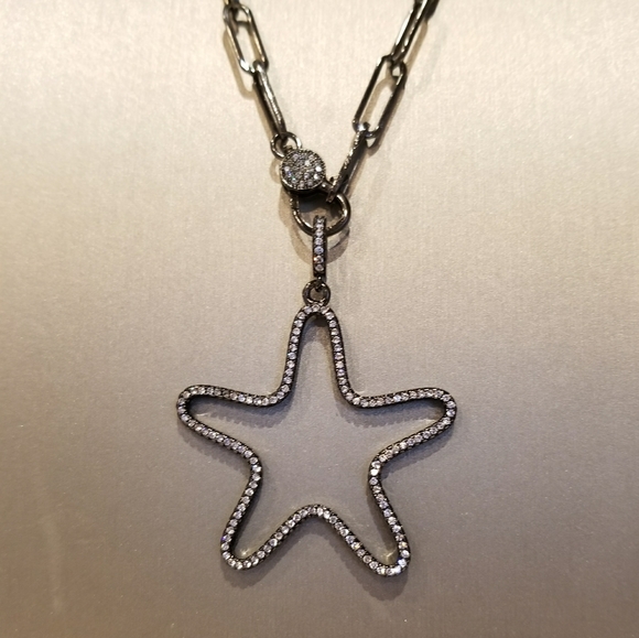 Pave CZ Starfish Paperclip Necklace Chain NEW - Picture 6 of 8